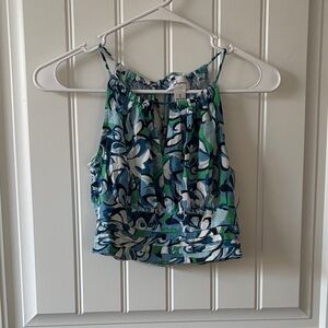 Stylish Floral Crop Top in Blue and Green